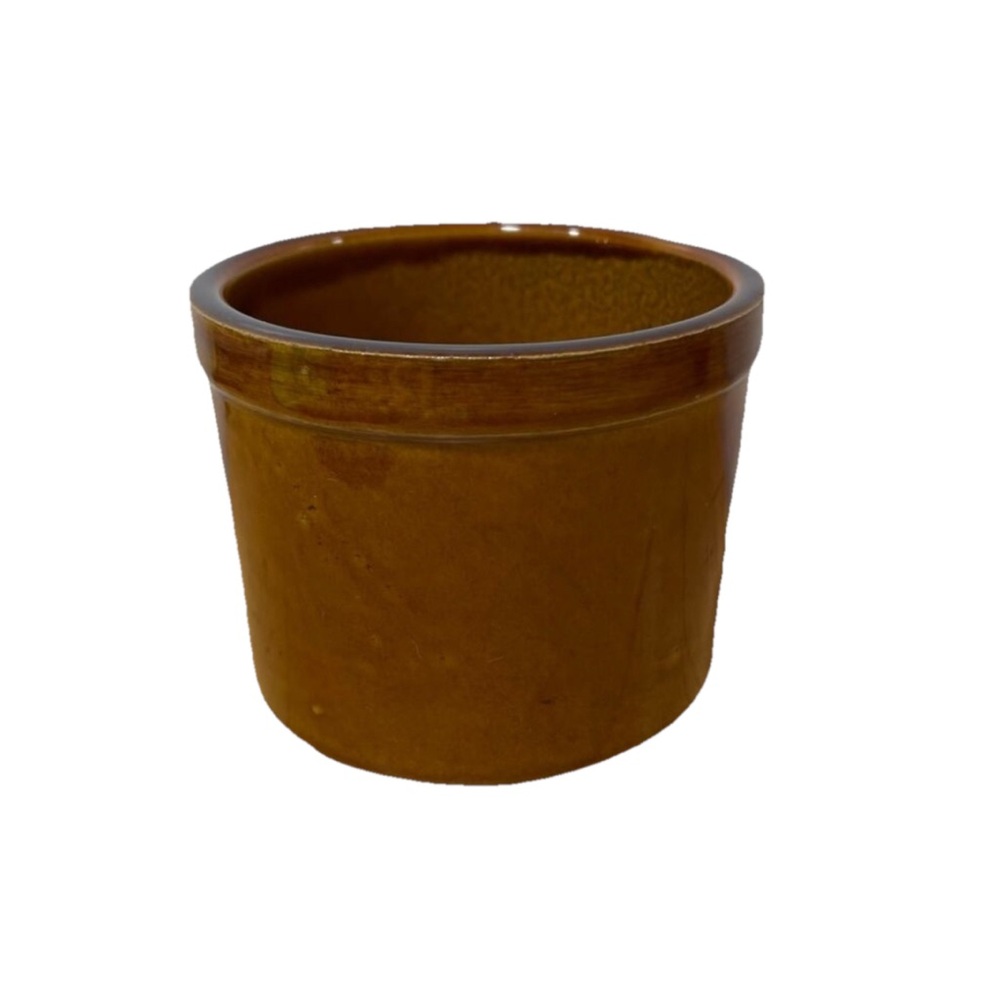 Vintage Brown Glazed Stoneware Crock Primitive Kitchen Decor Crockery Planter